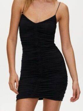 NWT Aritzia Wilfred Free Black Ruched Slip “Tiny” Mini Dress XXS